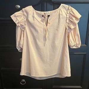 Doe & Rae Cream Striped Ruffle Blouse